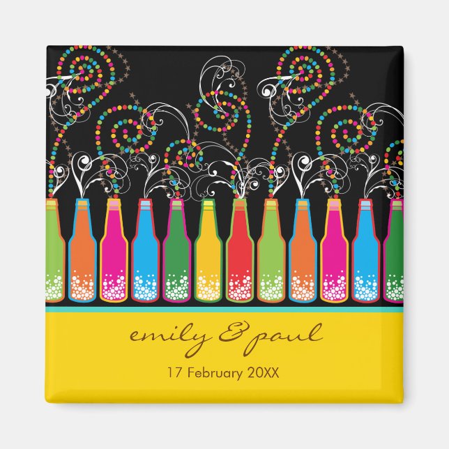 Farbenfrohe Bubbles Flaschen feiern Save the Date Magnet (Vorne)