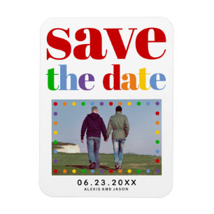Farbenfrohe Buchstaben rot Save the Date schwules Magnet