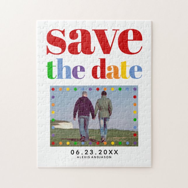 Farbenfrohe Buchstaben rot Save the Date schwules  Puzzle (Vertikal)