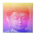 Farbenfrohe Buddha-Statue aus Linien Fliese<br><div class="desc">Das Gesicht von Siddhartha Gautama,  Buddha,  mit geschnitzter Wirkung. Dekorative Fliesen aus Keramik. Bild gebildet durch Linien mit variabler Breite. Geschenkidee für Menschen,  die asiatische Kunst und Spiritualität Liebe.</div>