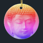 Farbenfrohe Buddha-Statue aus Linien Keramik Ornament<br><div class="desc">Das Gesicht von Siddhartha Gautama, Buddha, mit geschnitzter Wirkung. Bild gebildet durch Linien mit variabler Breite. Geschenkidee für Menschen, die asiatische Kunst und Spiritualität Liebe.</div>