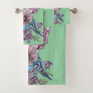 Farbenfrohe Budgie Budgerigar Rose GreenTowel Set