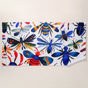 Farbenfrohe Bugs Whimsical Aquarell Insekten Art Strandtuch