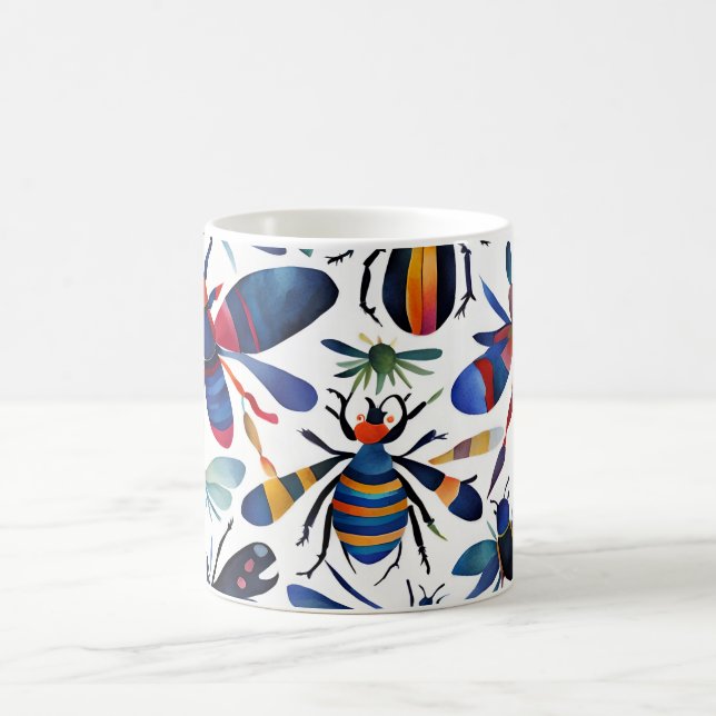 Farbenfrohe Bugs Whimsikäre Insekten Kunst Kaffeetasse (Mittel)