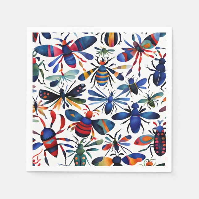 Farbenfrohe Bugs Whimsikäre Insekten Kunst Serviette (Vorderseite)