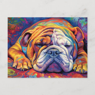 Farbenfrohe Bulldogin Postkarte