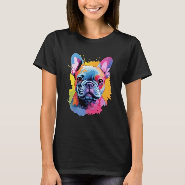 Farbenfrohe Bulldogin T-Shirt (Vorderseite)