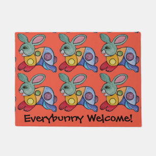 Farbenfrohe Bunny Rabbit Abstrakt Corner Funny Wil Fußmatte