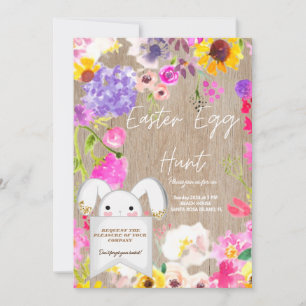 Farbenfrohe Bunny Rabbit Ostereier Hunt Brunch Inv Einladung
