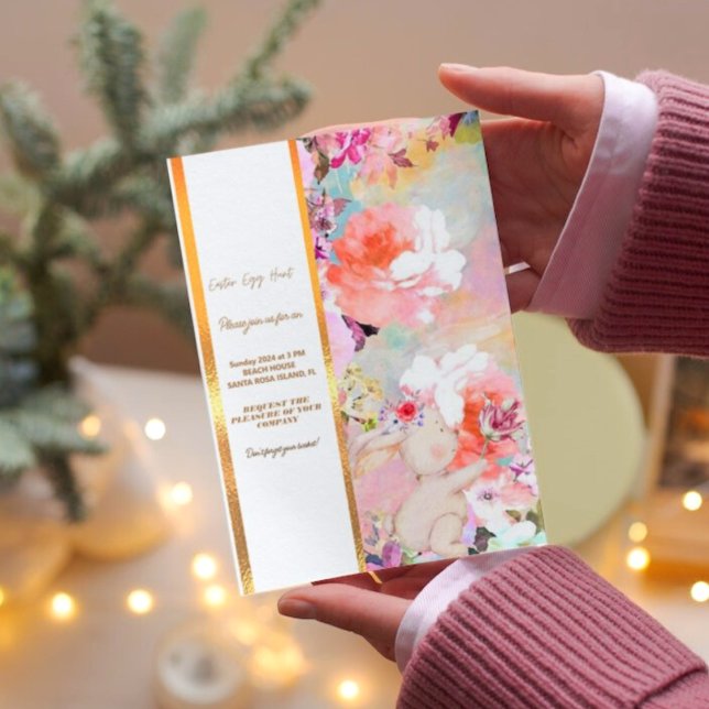 Farbenfrohe Bunny Rabbit Ostereier Hunt Brunch Inv Einladung (Von Creator hochgeladen)