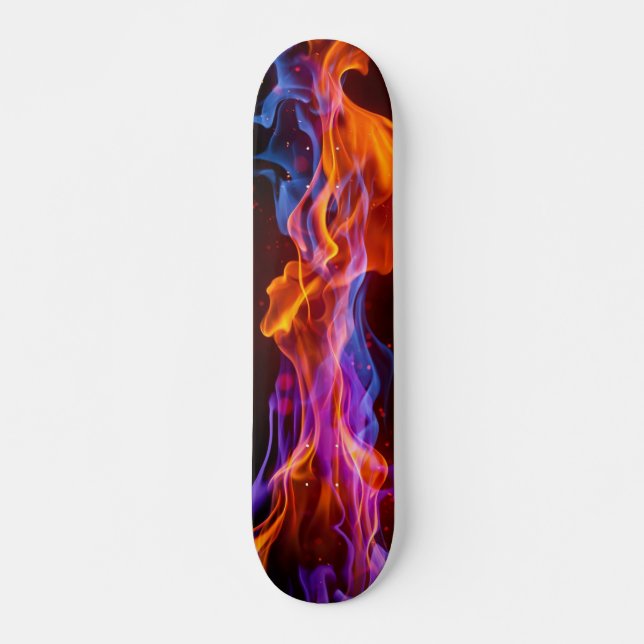 Farbenfrohe, bunte Flammen Skateboard (Vorne)