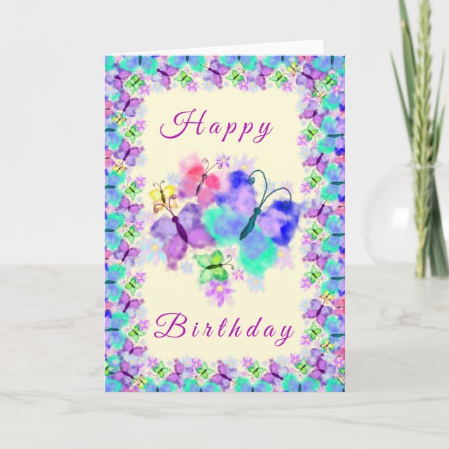 Farbenfrohe Butterfetts Happy Birthday Card Spring Karte (Vorderseite)