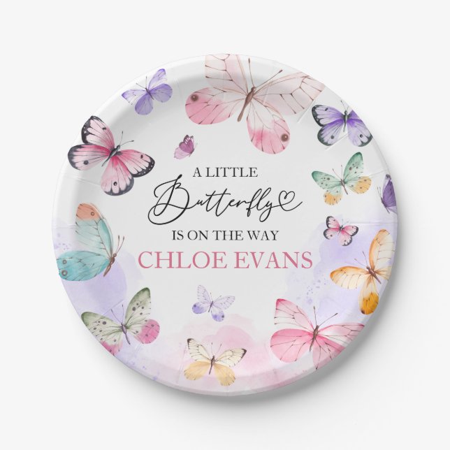 Farbenfrohe Butterflies Babydusche Pappteller (Vorderseite)
