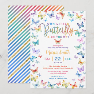 Farbenfrohe Butterfly Baby Dusche Einladung