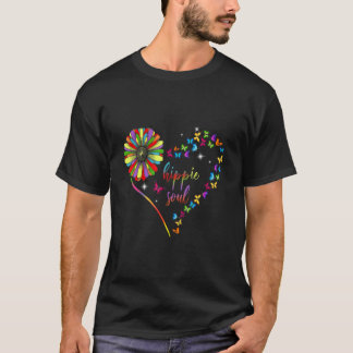 Farbenfrohe Butterfly Blume Herz T-Shirt