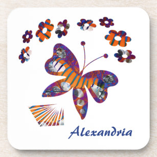 Farbenfrohe Butterfly-Blume Wasserfarben-Muster Getränkeuntersetzer