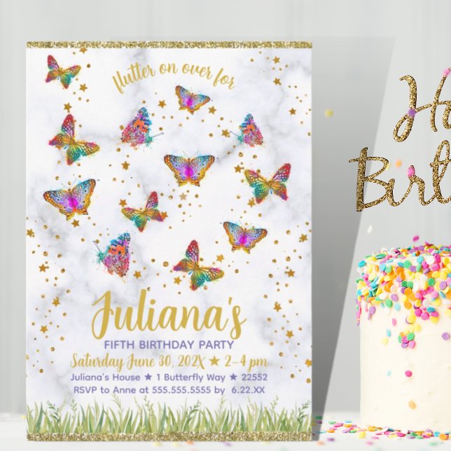 Farbenfrohe Butterfly Geburtstagsparty Einladung (Colorful Bright Butterfly Birthday Party Invitation)