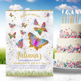 Farbenfrohe Butterfly Geburtstagsparty Einladung