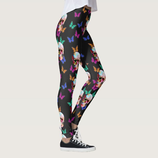 Farbenfrohe Butterfly Gothic Sugar Skull Leggings (Rechts)