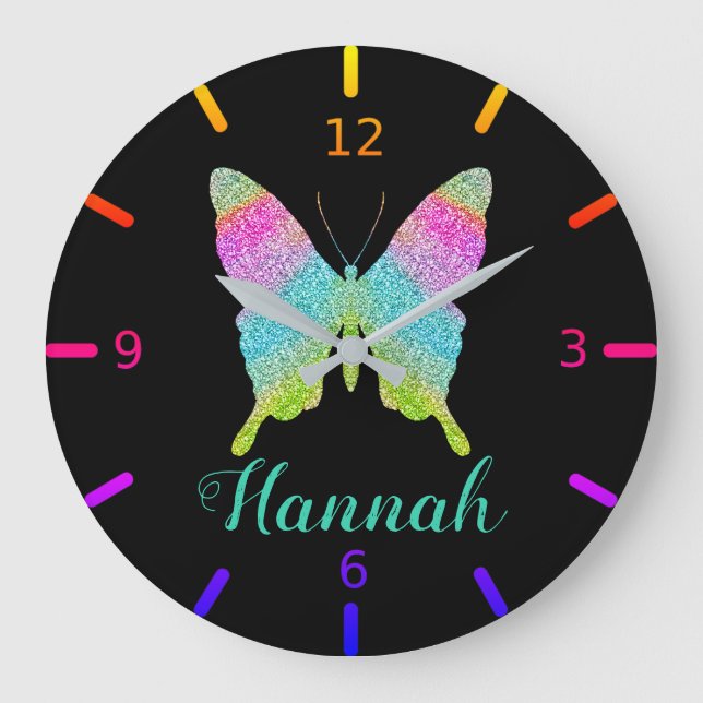 Farbenfrohe Butterfly Große Wanduhr (Vorderseite)