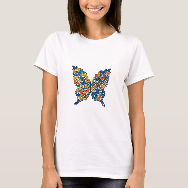Farbenfrohe Butterfly-Mosaik T-Shirt (Vorderseite)
