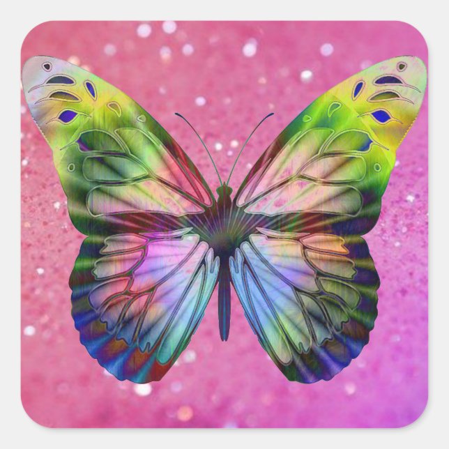 Farbenfrohe Butterfly Quadratischer Aufkleber (Vorderseite)