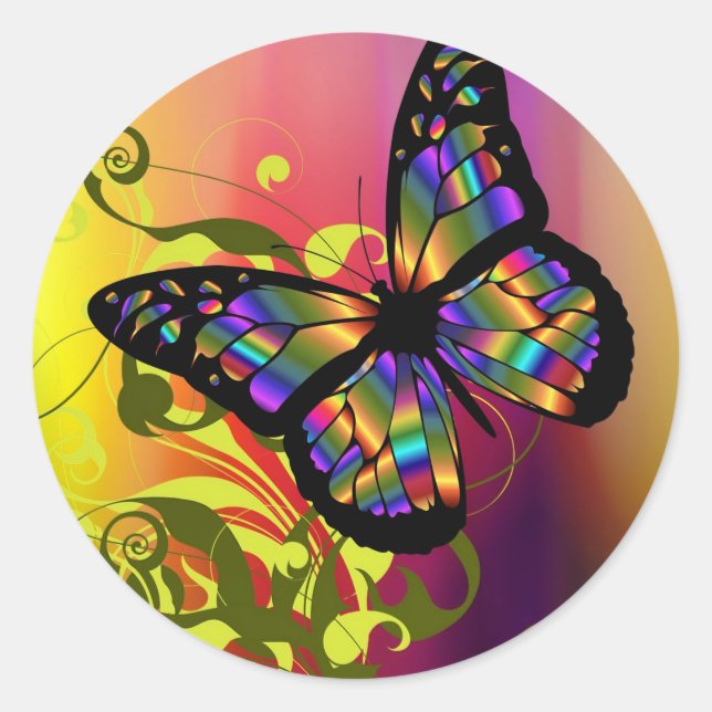 Farbenfrohe Butterfly Runder Aufkleber (Vorderseite)