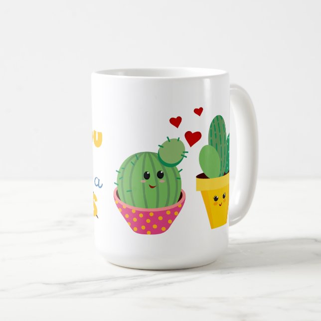 Farbenfrohe Cactus hugs lustige romantische Valent Kaffeetasse (VorderseiteRechts)