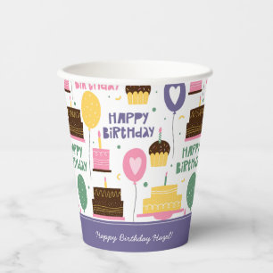 Farbenfrohe Cake Muster glücklich Geburtstag mit N Pappbecher