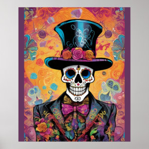 Farbenfrohe Calavera : Tag des Toten Skeletts Poster