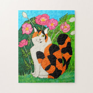 Farbenfrohe Calico Katze Pink Orientalische Poppie Puzzle