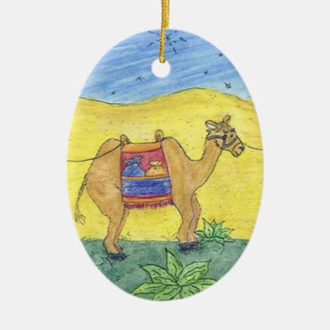 farbenfrohe Camels Keramikornament (Vorne)
