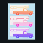 Farbenfrohe Camper-Anhängermuster Postkarte<br><div class="desc">Farbenfrohe LKWs tanzen über diese Karte. Werfen Sie einen Blick in meinen Shop für mehr!</div>