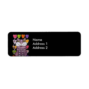 Farbenfrohe Candy Hearts Happy Lila Cat Black