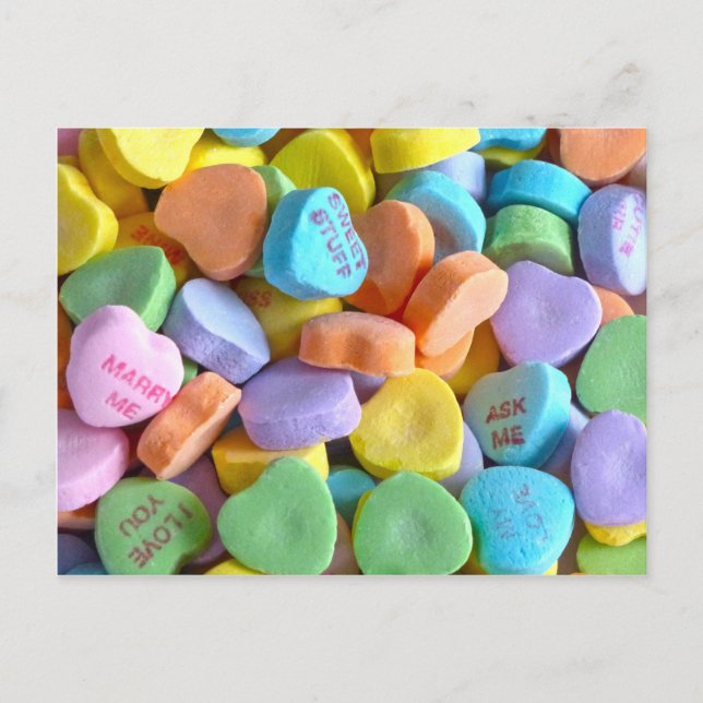 Farbenfrohe Candy Hearts Postkarte (Vorderseite)