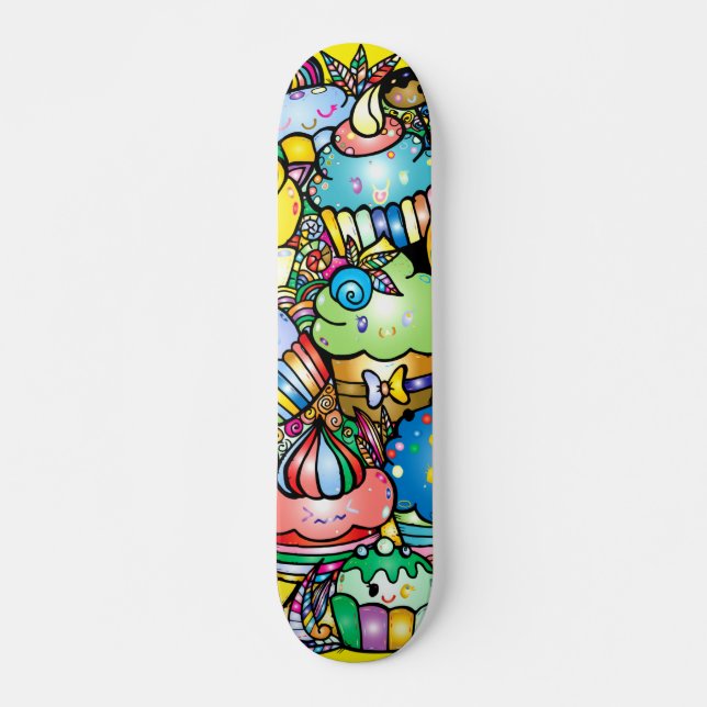 Farbenfrohe Cartoon Cupcakes Skateboard (Vorne)