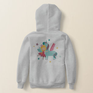 Farbenfrohe Cartoon Fee und Einhorn Hoodie