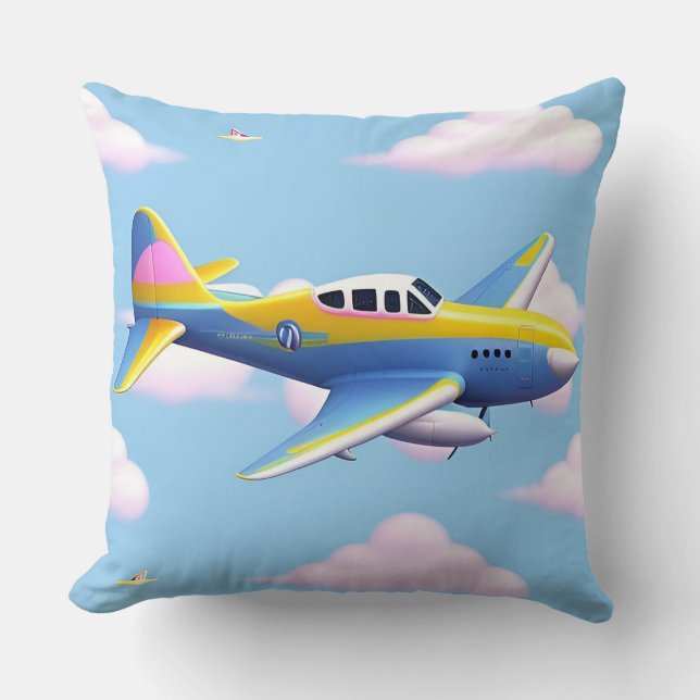 Farbenfrohe Cartoon-Flugzeuge im hellen Himmel Kissen (Vorderseite)