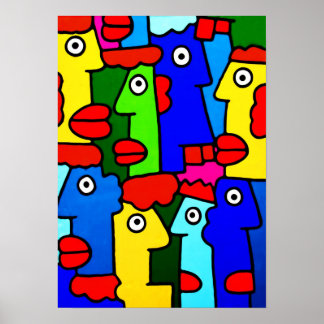 Farbenfrohe Cartoon-Gesichter mit fetthaltigen Lip Poster