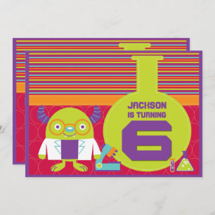 Farbenfrohe Cartoon Mad Scientist 6. Geburtstagspa Einladung