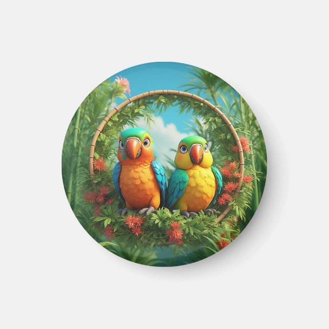 Farbenfrohe Cartoon Papageien Magnet (Vorne)
