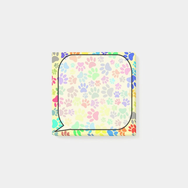 Farbenfrohe Cartoon Puppy Paw Prints Post-it Klebezettel (Vorderseite)