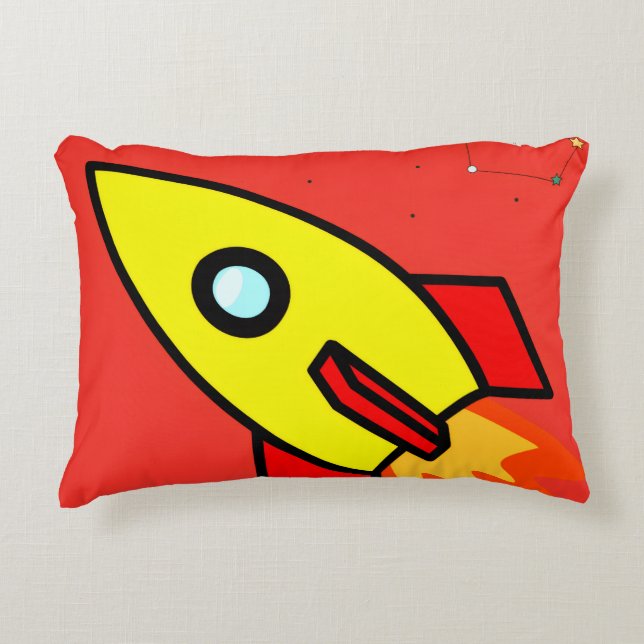 Farbenfrohe Cartoon Space Adventure Rocket, UFO Dekokissen (Vorderseite)