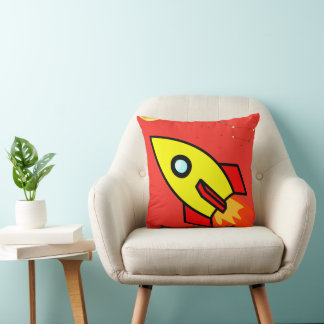 Farbenfrohe Cartoon Space Adventure Rocket, UFO Kissen
