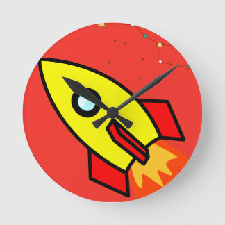 Farbenfrohe Cartoon Space Adventure Rocket, UFO Runde Wanduhr