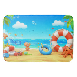 Farbenfrohe Cartoon Tropical Beach Szene Badematte