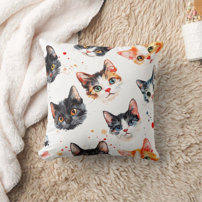 Farbenfrohe Cat Faces Muster dekorative Kissen (Decke)