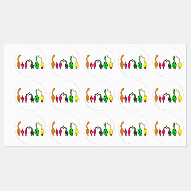 Farbenfrohe Cat Hintern Etiketten (Blatt)