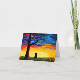 Farbenfrohe Cat Oak Tree Landschaft Kreation Karte