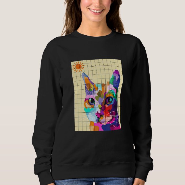 Farbenfrohe Cat Pop Art Sweatshirt (Vorderseite)